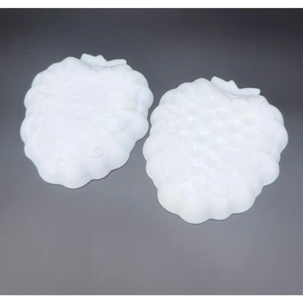 Vintage Hazel Atlas Milk Glass Grape Cluster Relish Candy Dishes Pair 7in